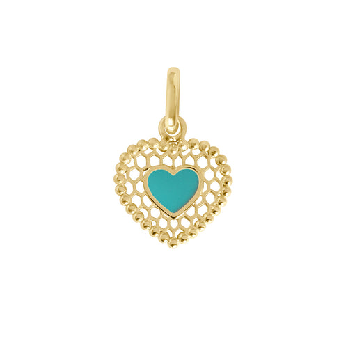 Gigi Clozeau - Pendentif Cœur Dentelle résine turquoise vert, or jaune
