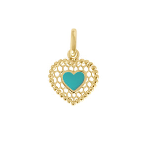 Gigi Clozeau - Pendentif Cœur Dentelle résine turquoise vert, or jaune