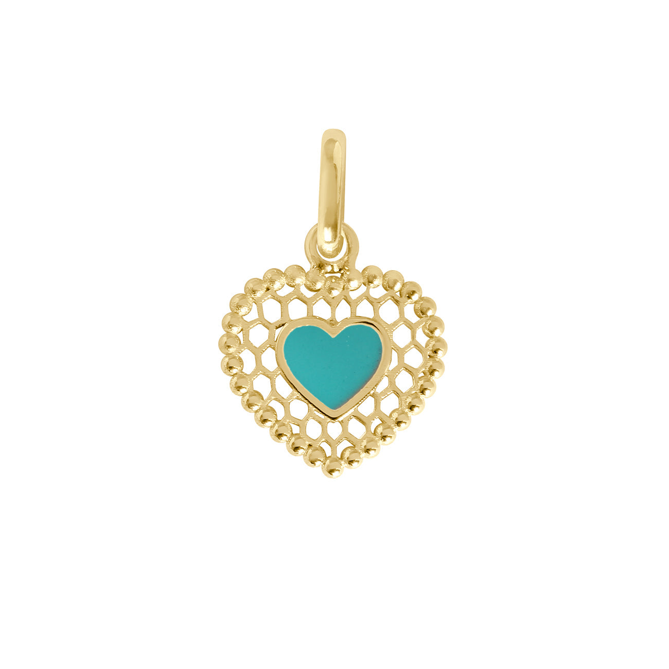Gigi Clozeau - Pendentif Cœur Dentelle résine turquoise vert, or jaune