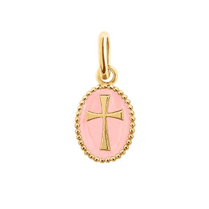 Gigi Clozeau - Pendentif Croix résine rose bébé, or jaune