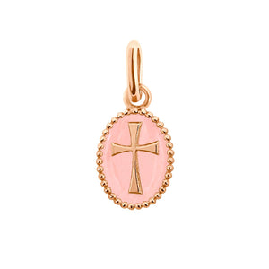 Gigi Clozeau - Pendentif Croix résine rose bébé, or rose