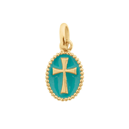 Gigi Clozeau - Pendentif Croix résine turquoise vert, or jaune