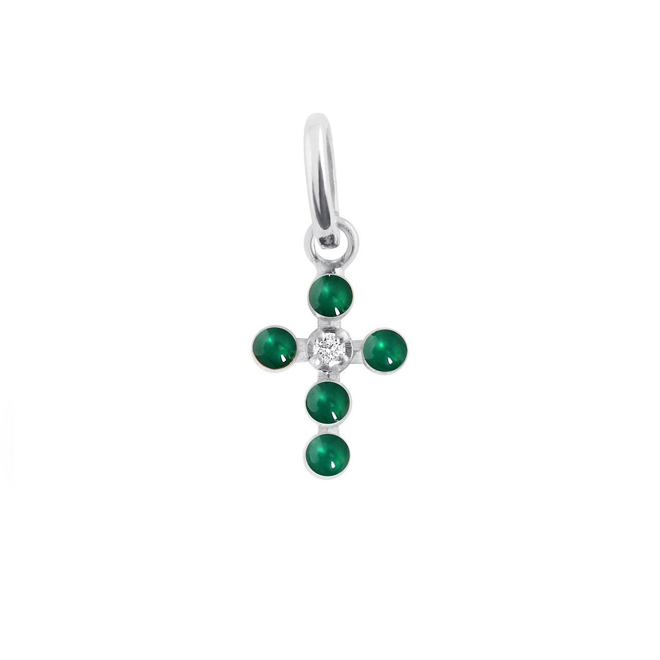 Gigi Clozeau - Pendentif émeraude Croix Perlée, or blanc, 1 diamant