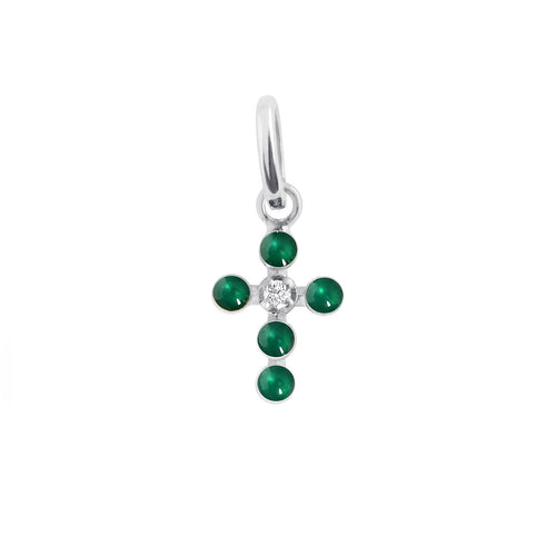Gigi Clozeau - Pendentif émeraude Croix Perlée, or blanc, 1 diamant