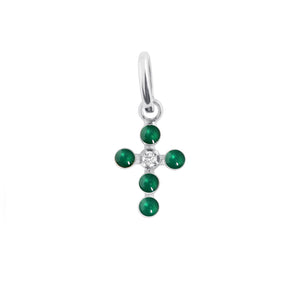 Gigi Clozeau - Pendentif émeraude Croix Perlée, or blanc, 1 diamant
