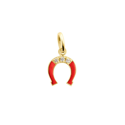 Gigi Clozeau - Pendentif Fer à cheval résine coquelicot, diamant, or jaune