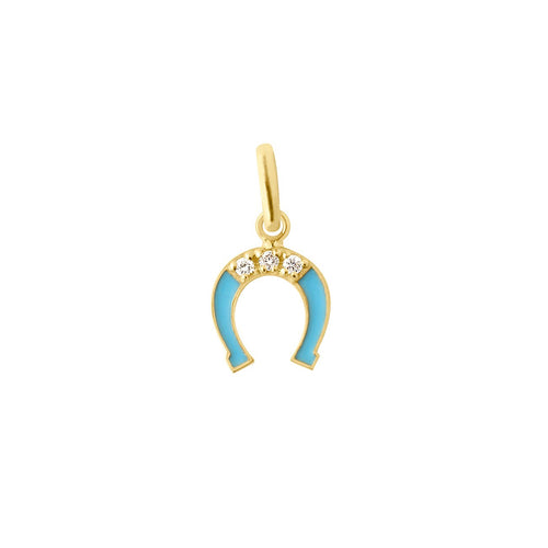 Gigi Clozeau - Pendentif Fer à cheval résine turquoise, diamant, or jaune