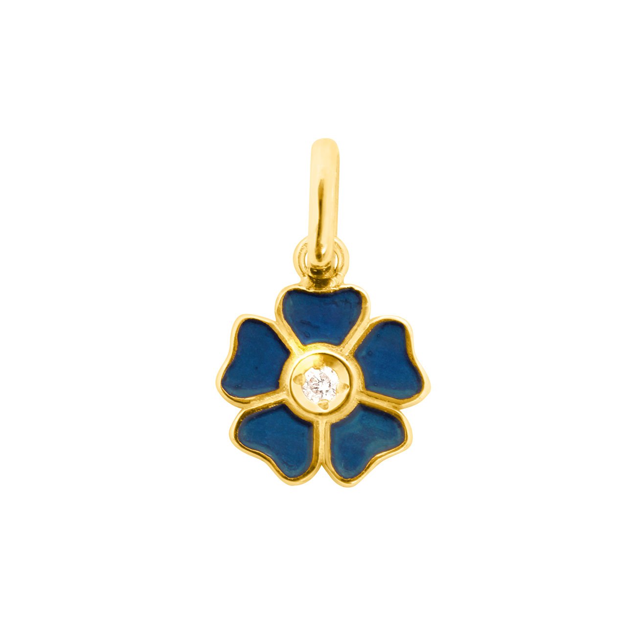Gigi Clozeau - Pendentif Fleur résine bleu de prusse, diamant, or jaune