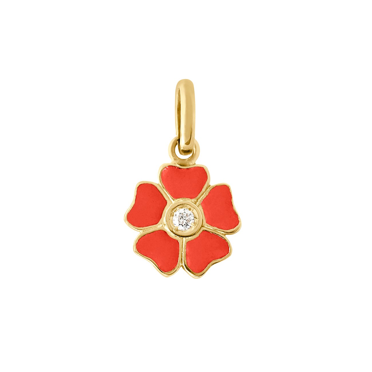 Gigi Clozeau - Pendentif Fleur résine corail, diamant, or jaune