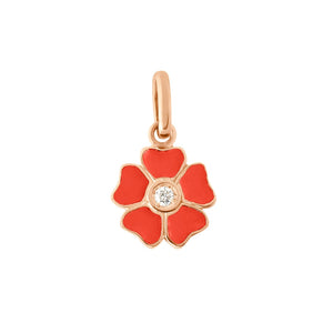 Gigi Clozeau - Pendentif Fleur résine corail, diamant, or rose