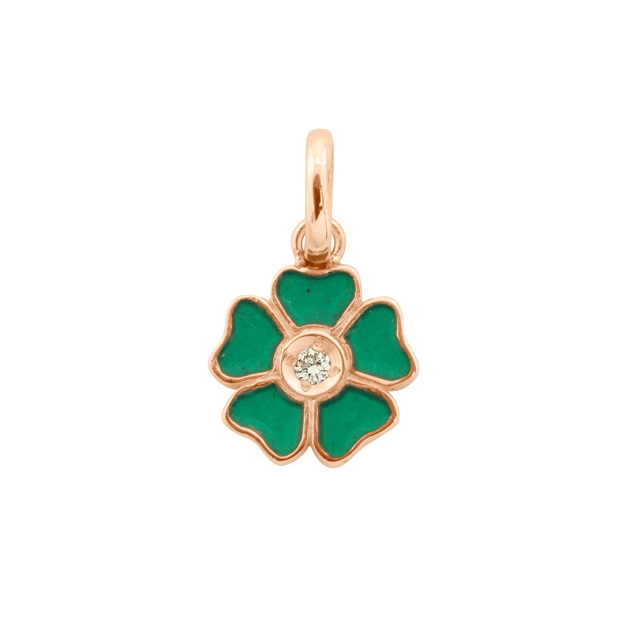 Gigi Clozeau - Pendentif Fleur résine émeraude, diamant, or rose