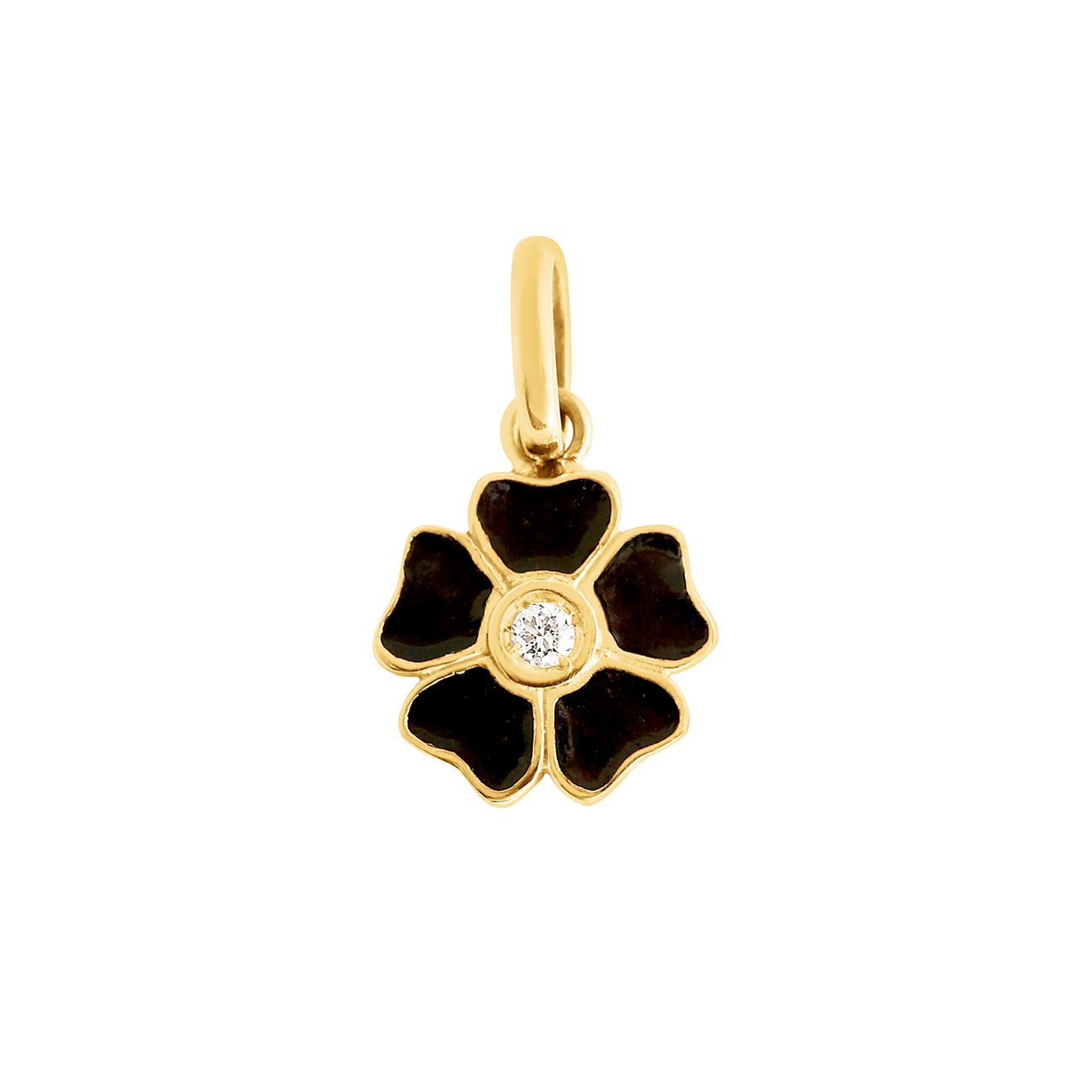 Pendentif Fleur De Cristal Sur Fond Noir Double Face Avec Chaîne Serpent Doré - Occasion Bon État