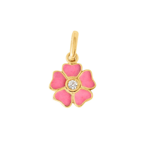 Gigi Clozeau - Pendentif Fleur résine rose fluo, diamant, or jaune