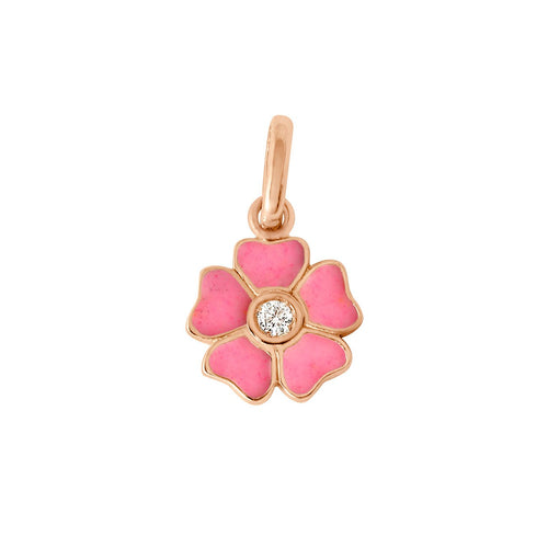 Gigi Clozeau - Pendentif Fleur résine rose fluo, diamant, or rose