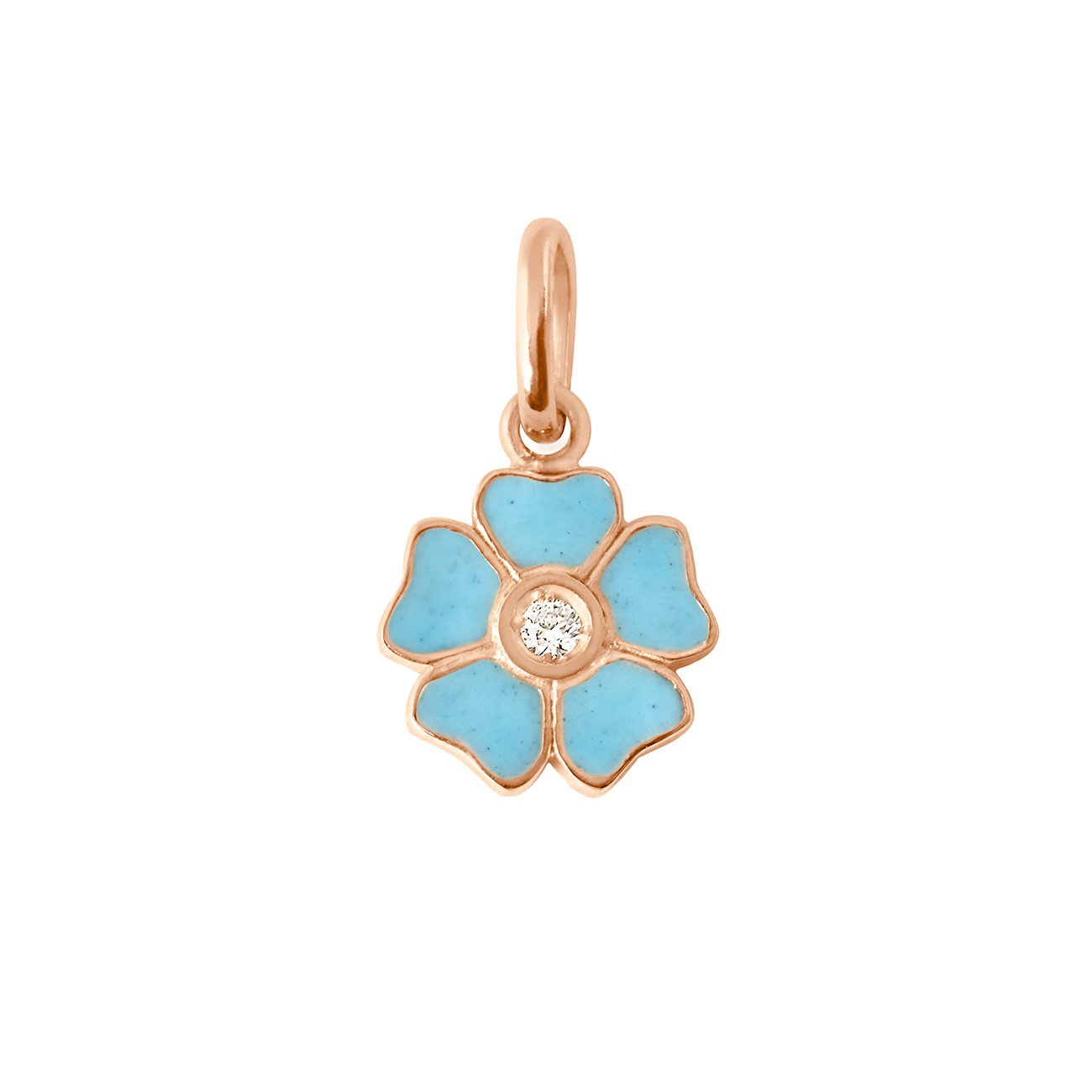 Gigi Clozeau - Pendentif Fleur résine turquoise, diamant, or rose
