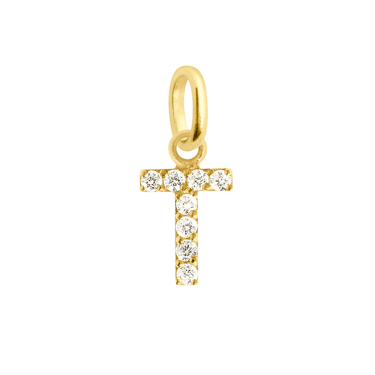 Lucky Letter T Diamond Pendant Yellow Gold Gigi Clozeau