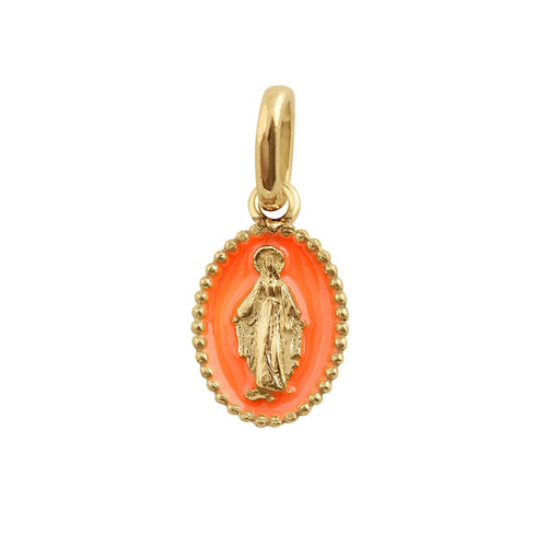 Gigi Clozeau - Pendentif Madone résine orange fluo, or jaune