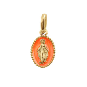 Gigi Clozeau - Pendentif Madone résine orange fluo, or jaune