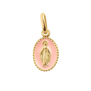 Gigi Clozeau - Pendentif Madone résine rose bébé, or jaune