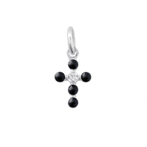 Gigi Clozeau - Pendentif noir Croix Perlée, or blanc, 1 diamant