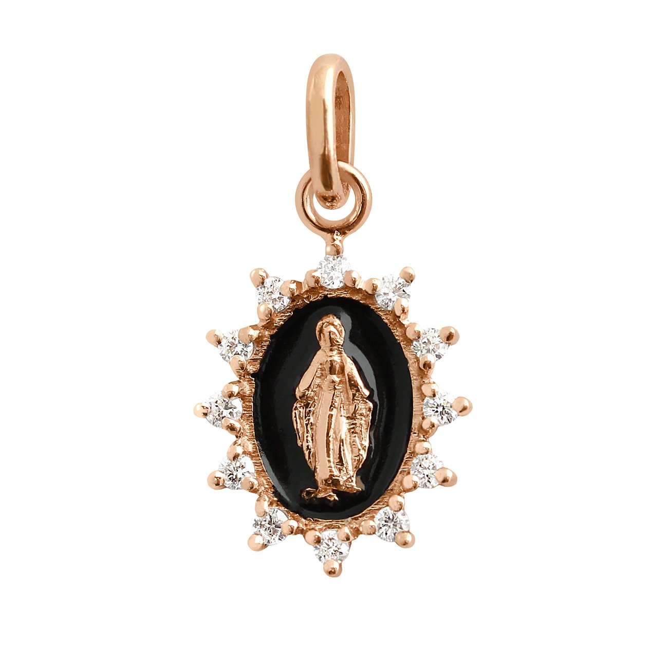 Gigi Clozeau - Pendentif noir Petite Madone Suprême, or rose, diamants