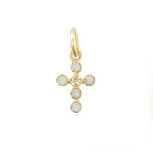 Gigi Clozeau - Pendentif opale Croix Perlée, or jaune, 1 diamant