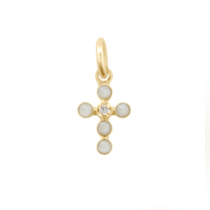 Gigi Clozeau - Pendentif opale Croix Perlée, or jaune, 1 diamant
