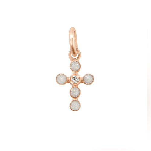 Gigi Clozeau - Pendentif opale Croix Perlée, or rose, 1 diamant