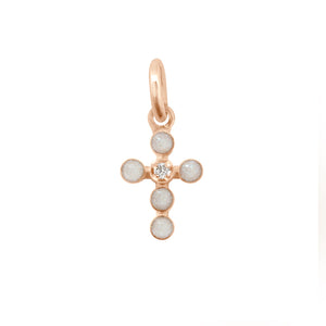 Gigi Clozeau - Pendentif opale Croix Perlée, or rose, 1 diamant