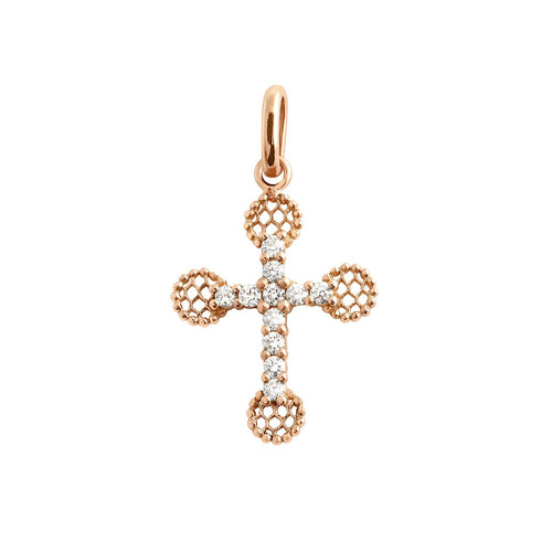Gigi Clozeau - Pendentif Petite Croix Dentelle diamants, or rose