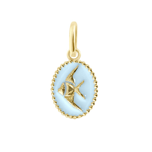 Gigi Clozeau - Pendentif Poisson Ange résine bleu layette, or jaune