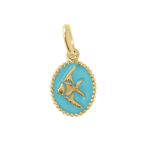 Gigi Clozeau - Pendentif Poisson Ange résine turquoise, or jaune