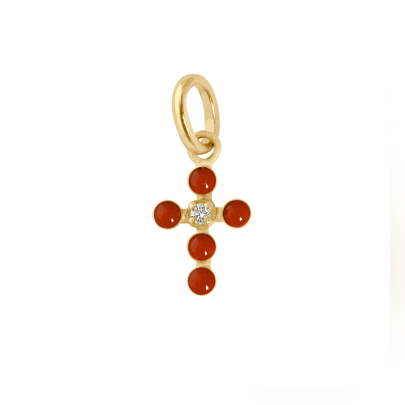 Gigi Clozeau - Pendentif rubis Croix Perlée, or jaune, 1 diamant