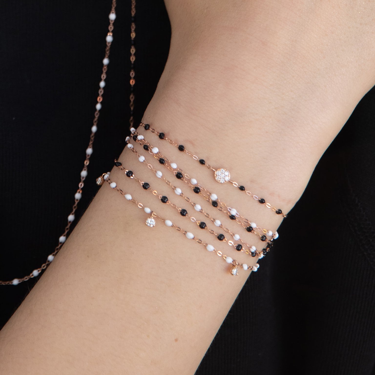 Gigi Clozeau - Bracelet noir Puce diamants, or jaune, 17 cm